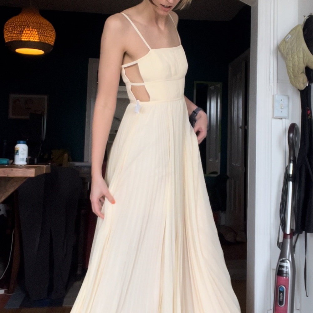 Fame and Partners pleated side cutout dress in champagne